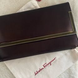 Vintage Salvatore Ferragamo Burgundy Leather Bar Clutch  