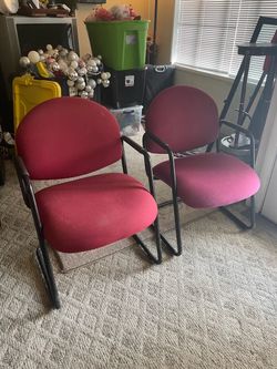 Set of 2 Fabric Cushioned Maroon/Burgundy Office Chairs