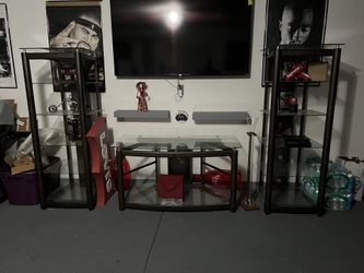 GLASS WALL UNIT W/ TV STAND