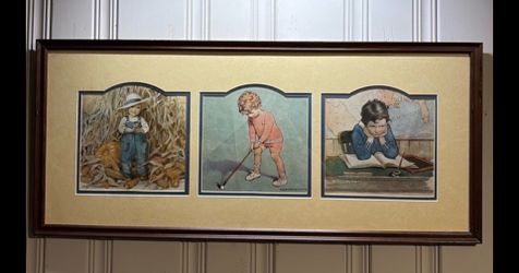 Vintage Jessie Willcox Smith 3-Print Frame Nursery Decor Grandmacore 15"x33"