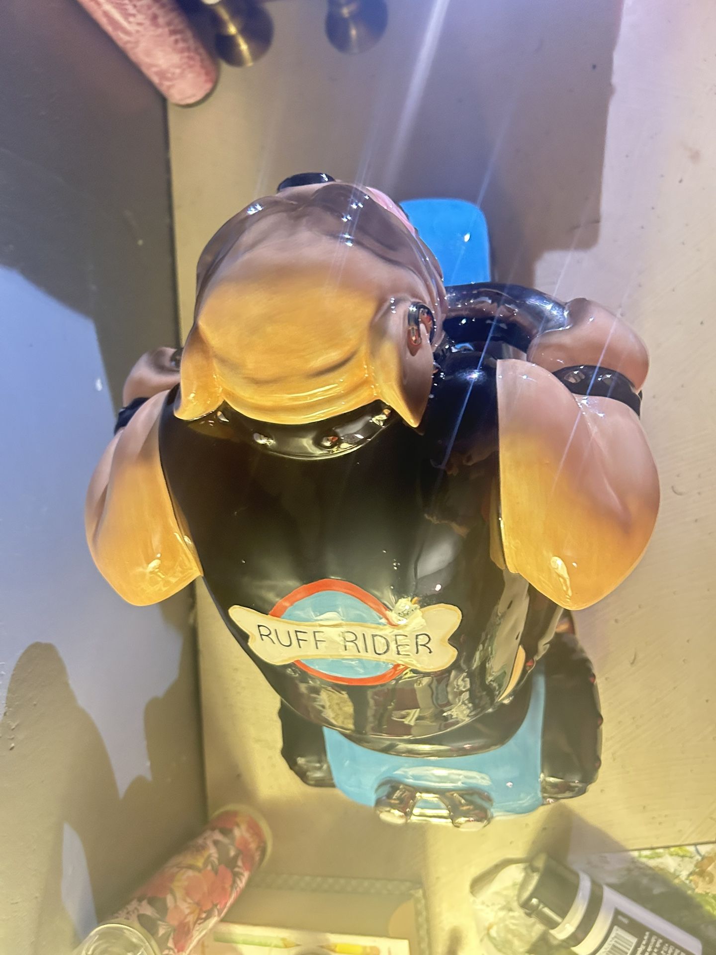 VTG Clay Art COOKIE JAR BULL DOG BIKE DUDE 