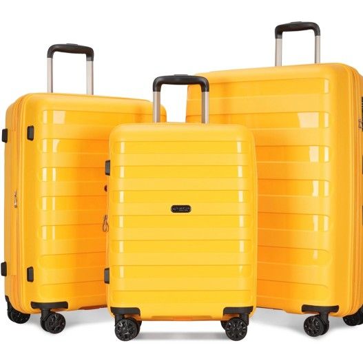 Ginza Travel 3 Piece Expandable Luggage Sets, Hardside Suitcase with TSA Lock and Spinner Wheels, Yellow
