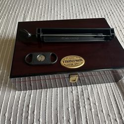 Vintage Thompson 1915 Cigar Box Humidor. Cherry Wood Cigar Box With Hygrometer.