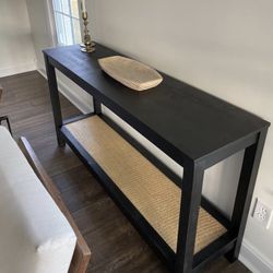 New Threshold Black Console Table With Woven Rattan Black