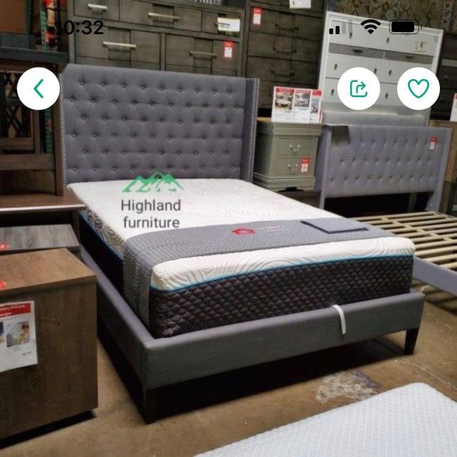 King Bed Frame Gray And Beige Colors 