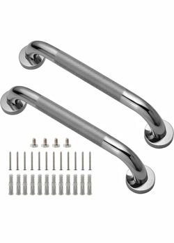 Shower Grab Bar, 2 Pack 12 Inch Bathroom Grab Bar, 304 Stainless Steel 1.25" Diameter Shower Grab Bar, 2 Pack 12 Inch Bathroom Grab Bar, 304 Stainless