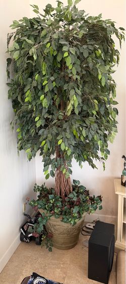 Large Artificial Ficus Tree w/ Decorative Planter – 8.5 ft Tall