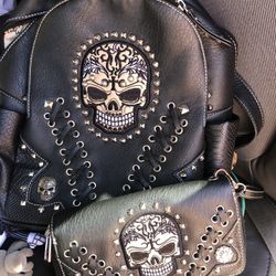 Skull Book bag Purse With Matching Wallet 