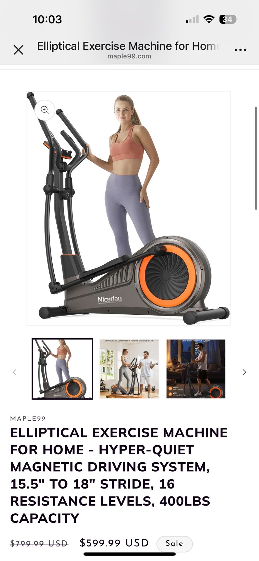 ELLIPTICAL EXERCISE MACHINE FOR HOME - HYPER-QUIET MAGNETIC DRIVING SYSTEM, 15.5" TO 18" STRIDE, 16 RESISTANCE LEVELS, 400LBS CAPACITY