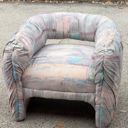 Vintage 80s Postmodern Lounge Chair – Needs Reupholstery – Oversized Tub Design