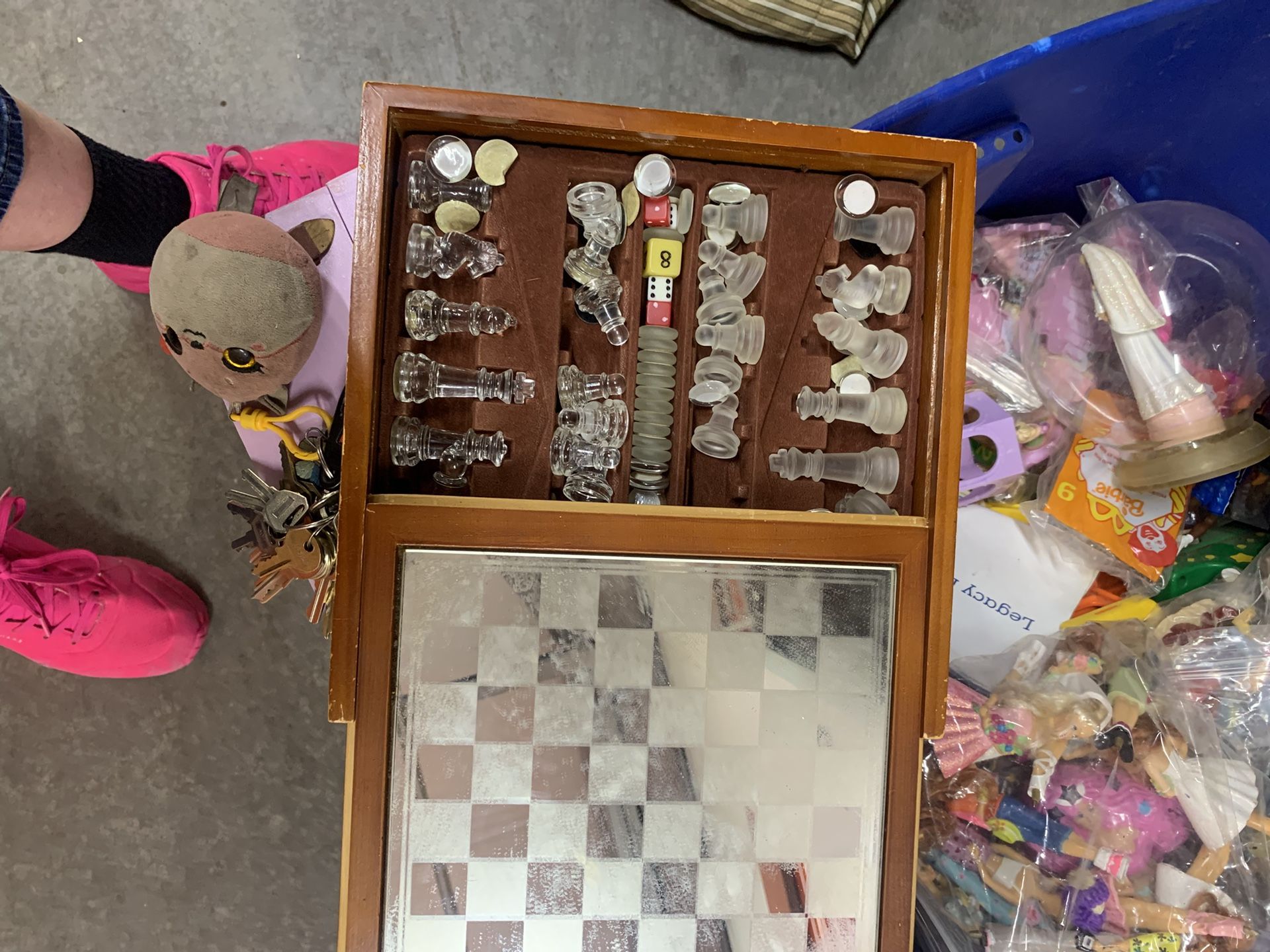 Chess Checkers Glass Travel Set