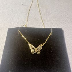 10K Yellow Gold Openwork Butterfly Necklace – 18”
