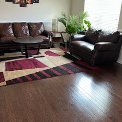 Brown Leather Sofa & Love Seat