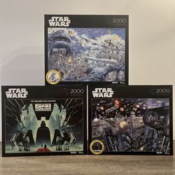 3 Set of Brand New Star Wars Puzzles 2,000 Piece Puzzles