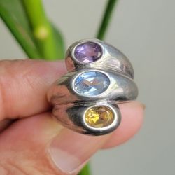 beautiful ring with 3 stones. Amethyst, Citrine, Aquamarine set in sterling silver size 5 3/4