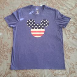 Disney Mickey Mouse Patriotic Blue Graphic Short Sleeve Tee Shirt Men Size XL