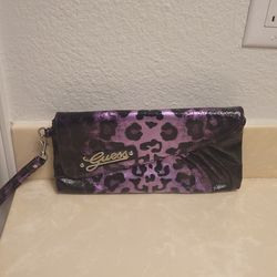 Guess Purple and Black Metallic Clutch with Wrist Strap 