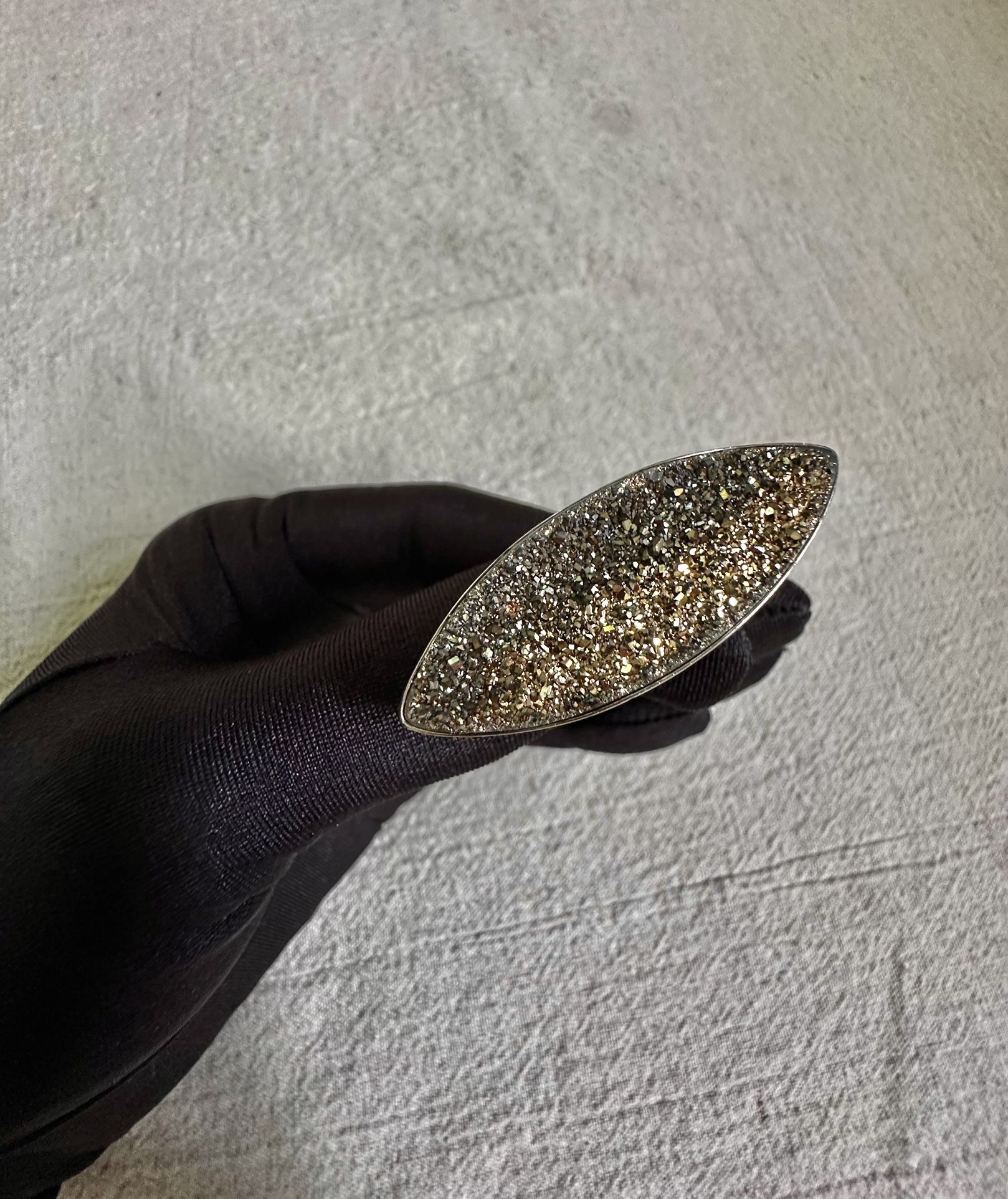 Adjustable Sterling Silver Ring Featuring a Stunning Pyrite Crystal