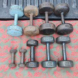 YORK DUMBBELLS  (PAIRS OF)  :  2s = $20 /  Single 10 = $30  /  15s = $90 / 20s = $90 / 25s = $90