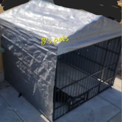 Brand New In Box! Large Outdoor Covered Galvanized Dog Kennel Heavy Duty, Galvanized Metal, 4 Sided CoverTarp Swivel Feeding Door & bowls Jaula /coral