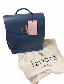 Leisara Elena Leather Convertible Large Backpack Top Handle Bag Blue Italian Made NWT