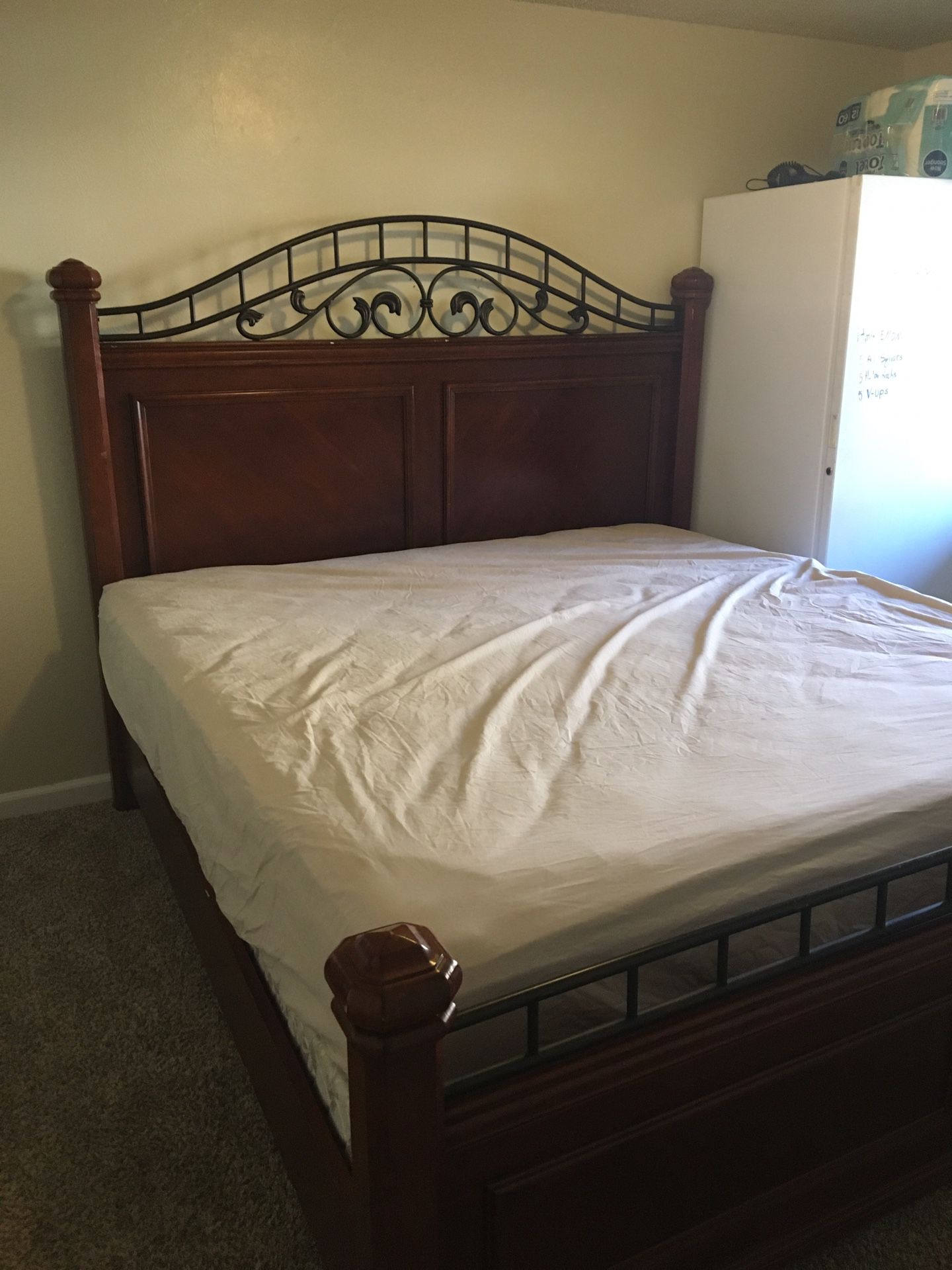 King size bed frame with box spring and mattress
