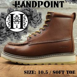 New HANDPOINT Classic SureTrack 6" Leather Soft Toe Waterproof Moc Toe Work Boots Botas Size: 10.5