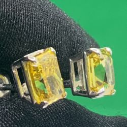 White Gold Radiant Cut Fancy Yellow Diamond Earrings 