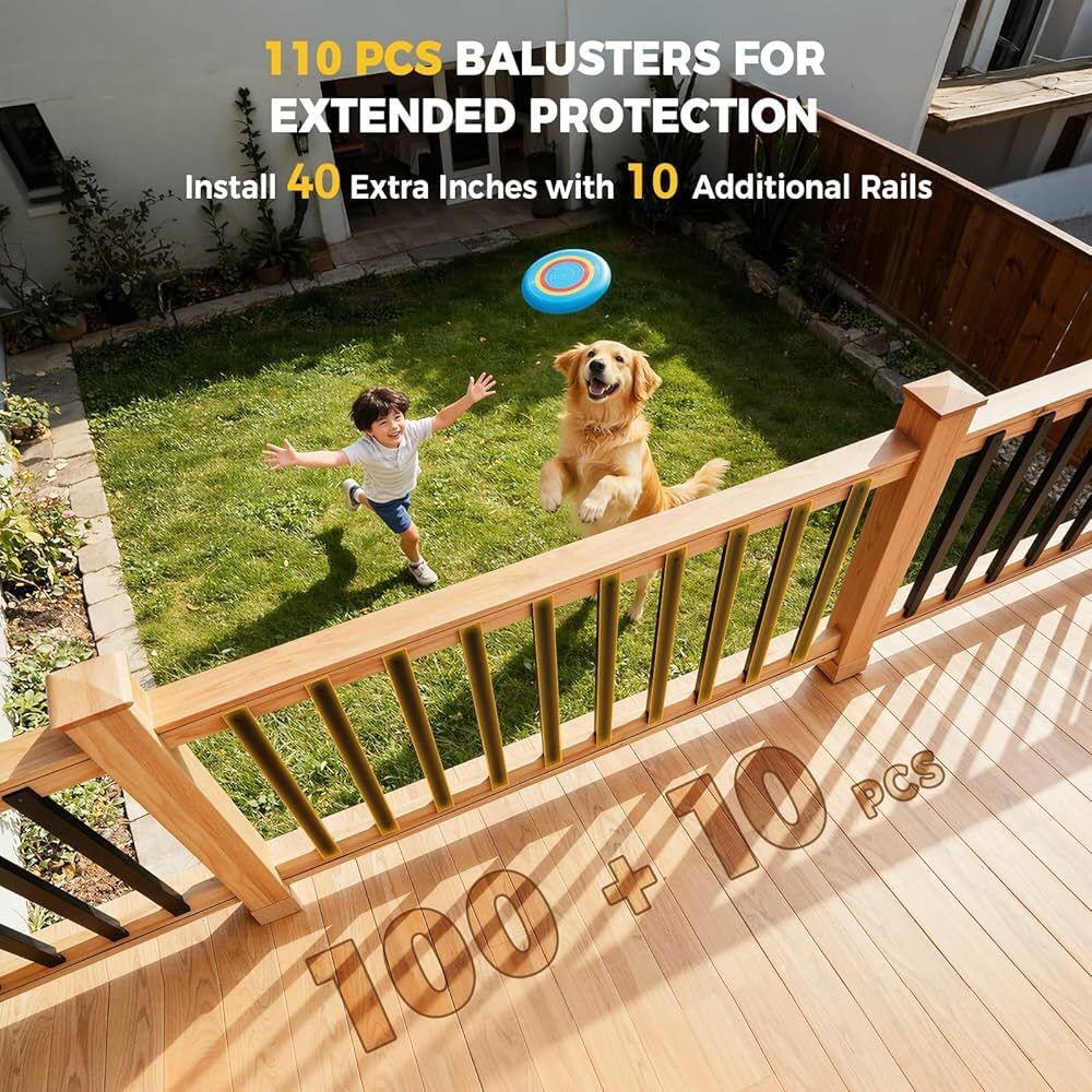 110 Pcs 32'' Rectangular Deck Balusters, Straight Porch Railing Kit with Level, Pre-Installed End Cap & Screws, Anti-Rust Spindles for Balcony, Poolsi