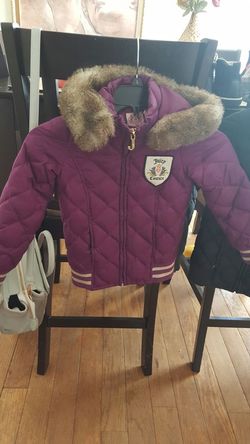 Young girls warm Juicy Couture jacket with removable faux fur around the hood