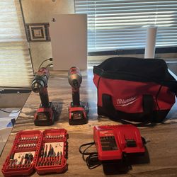 Milwaukee Drill And Impact Drill And Charger Plus Bag