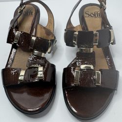 Sofft Alina Brown Patent Leather Sandals Size 6M 