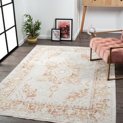 8/10 Beautiful Vintage Design Beige Rug Carpet 