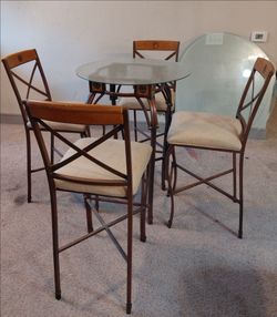 Modern Counter Height Dining Set – Glass Table + 4 Chairs