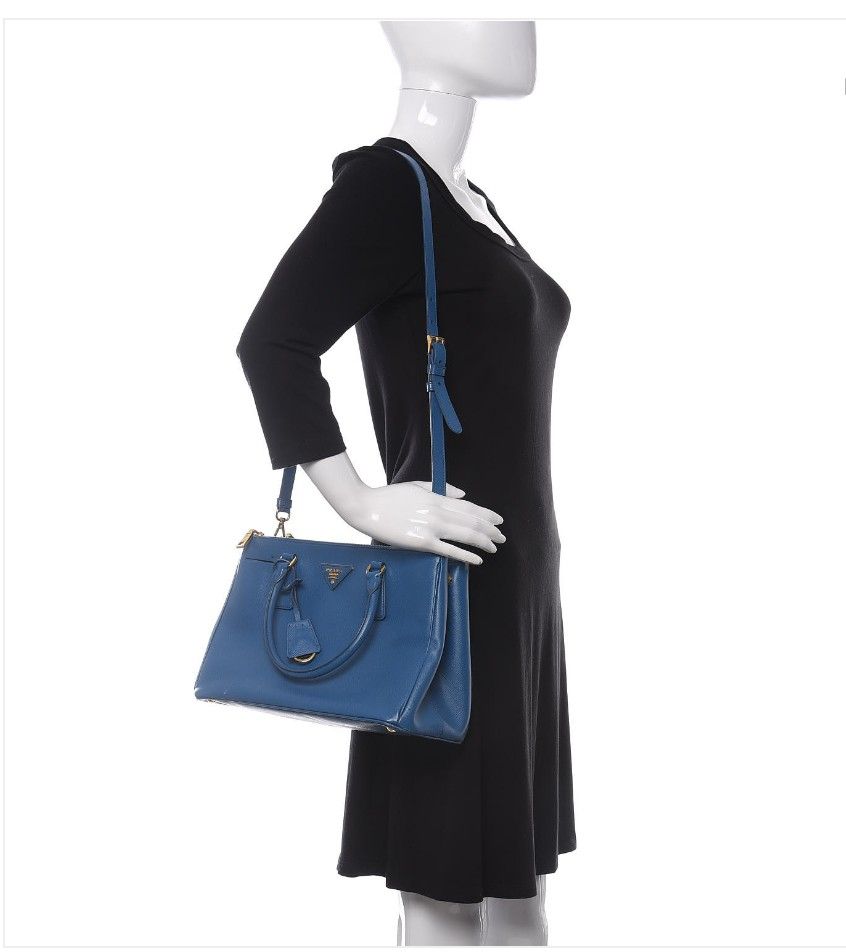 Prada Saffiano Lux Galleria Double Zip Small Bag In Cobolt Blue