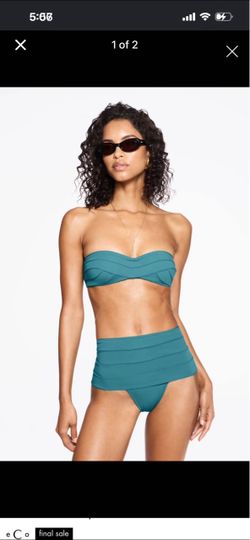 Tropic of C Teal Pleated Bandeau High Waisted Bikini Set size small