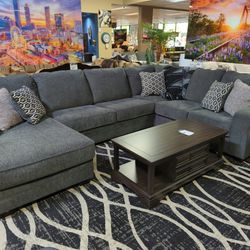 Large Sectional Couch Sofa Charcoal Fabric 