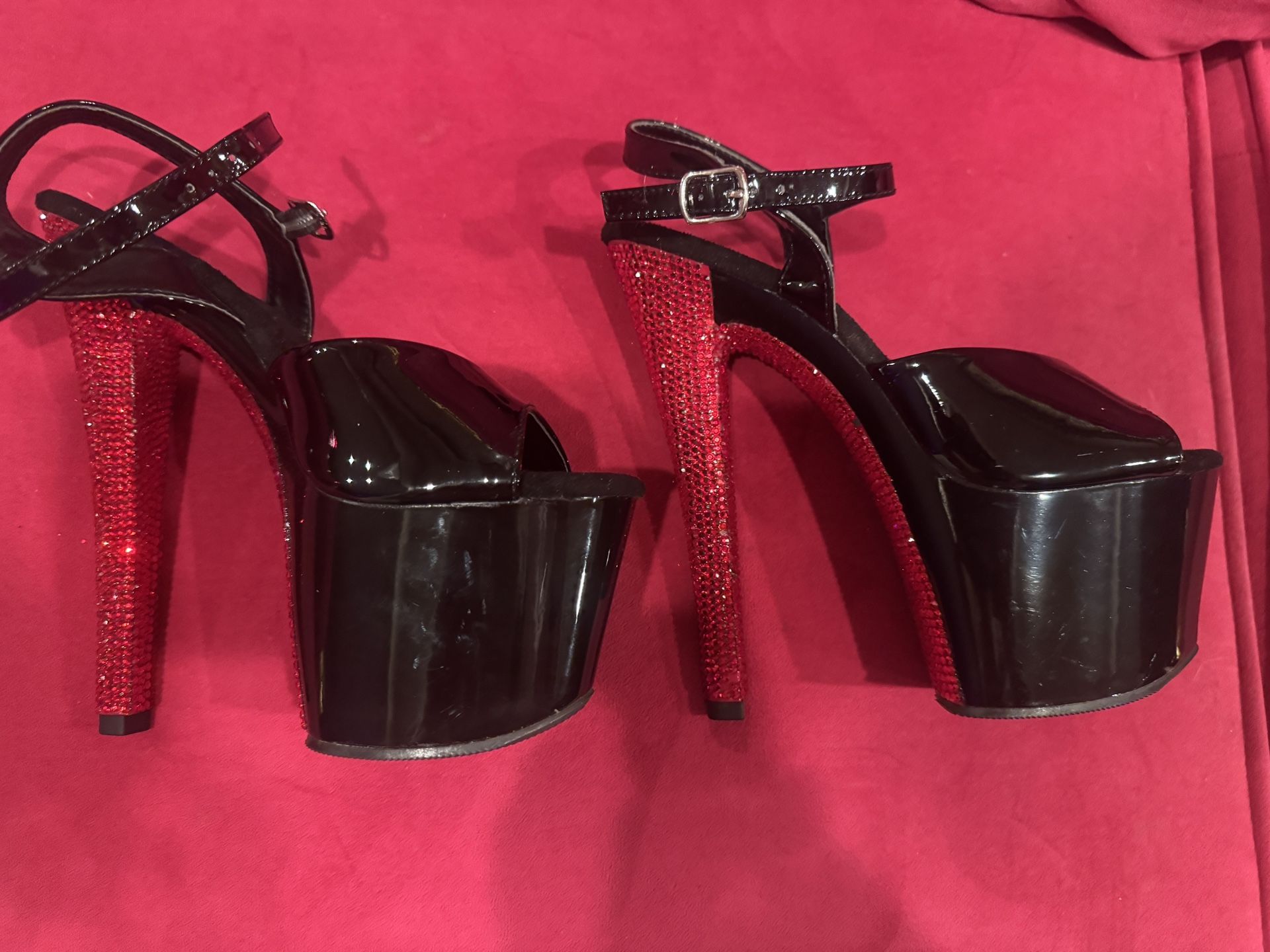 Pleaser Red Rhinestone Heels Size 8