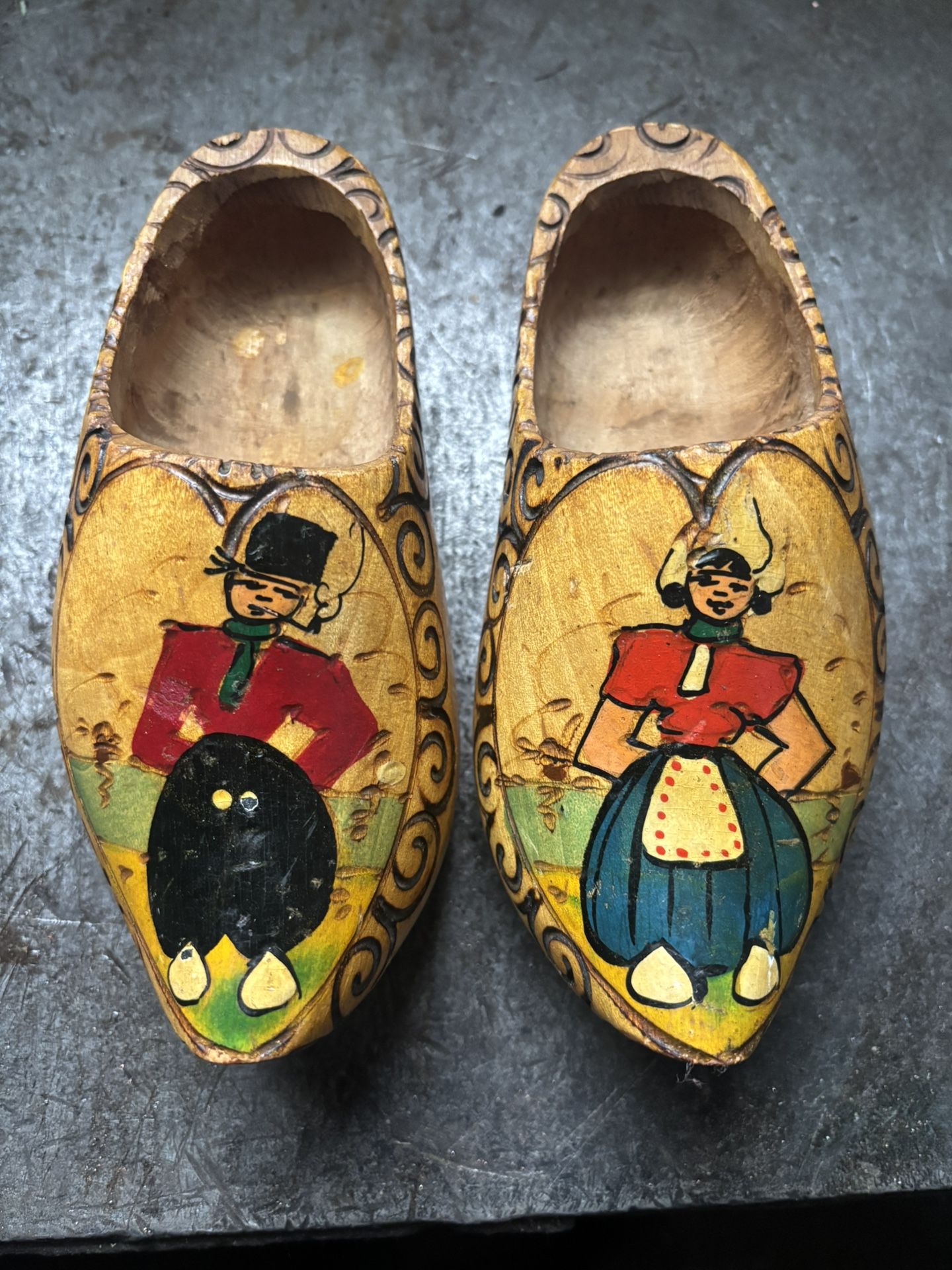 Vintage Dutch Clogs Hand Carved , Painted Wall Decor