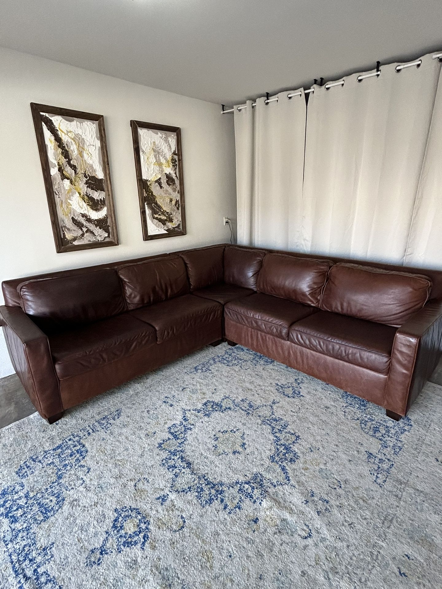 West Elm Leather sectional 🛻Delivery Available🛻