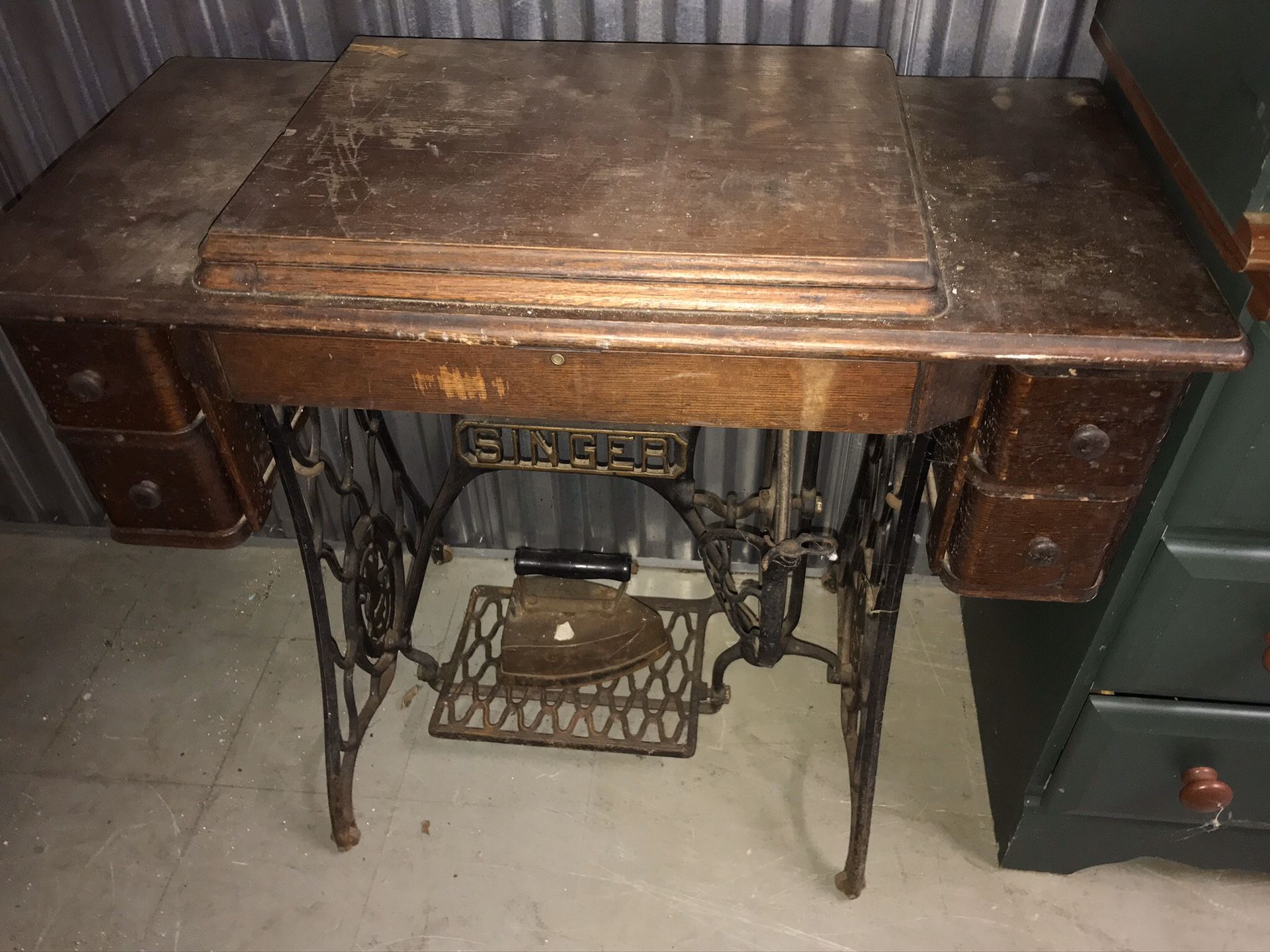 Antique Singer Sewing Machine 36”x17”x30”