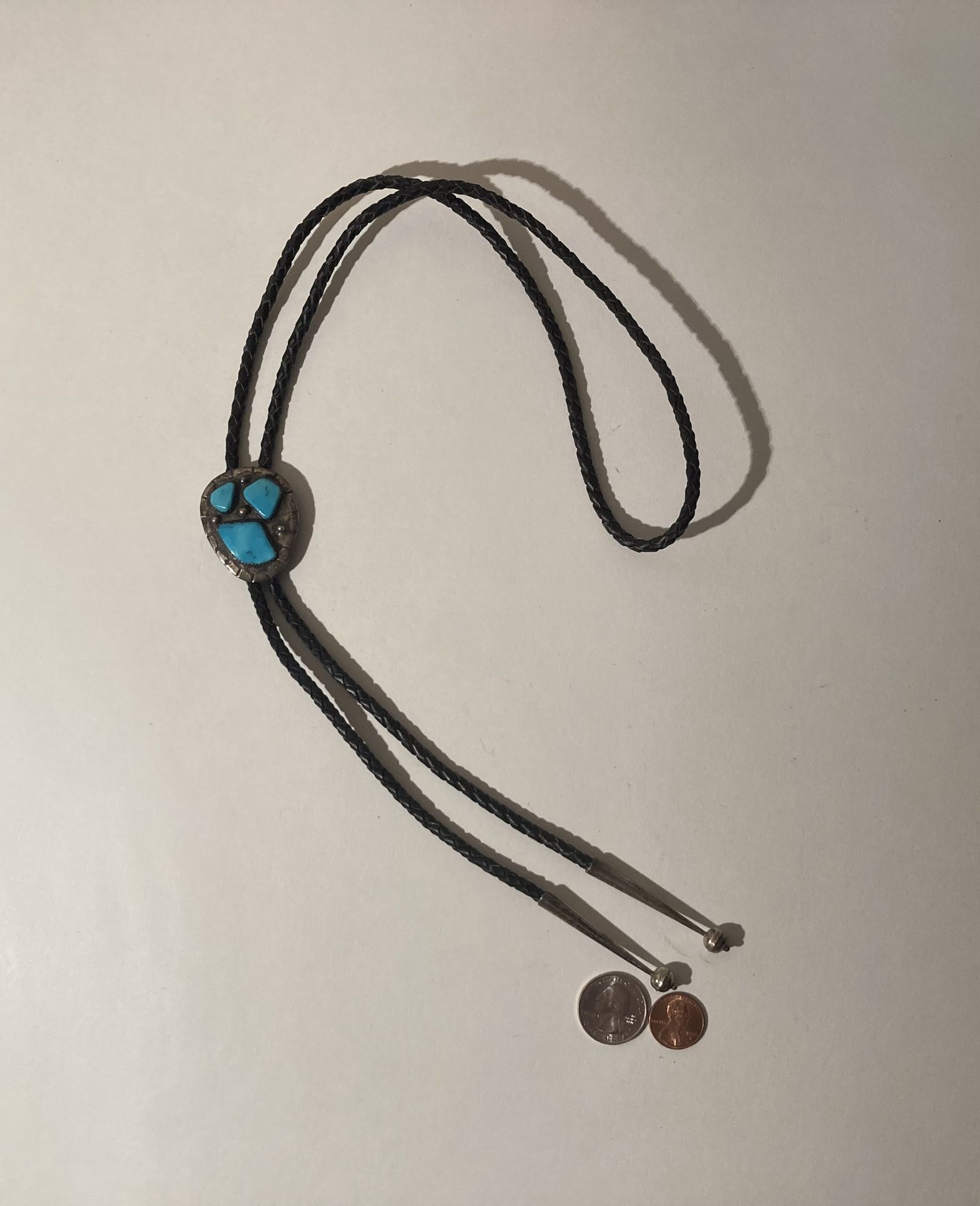 Vintage Bolo Tie Silver With Turquoise Stones Quality