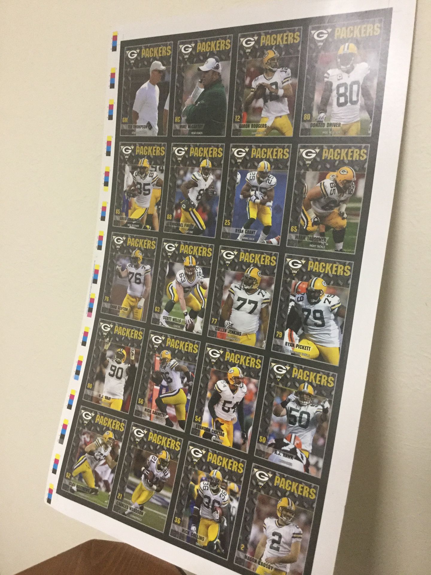 Green Bay Packers card sheet. Green Bay Wisconsin.