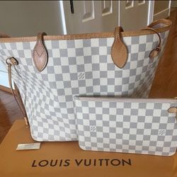 Authentic Louis Vuitton White Neverfull w Pouch