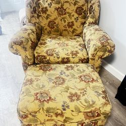 Wingback Floral Chair W/ Stool