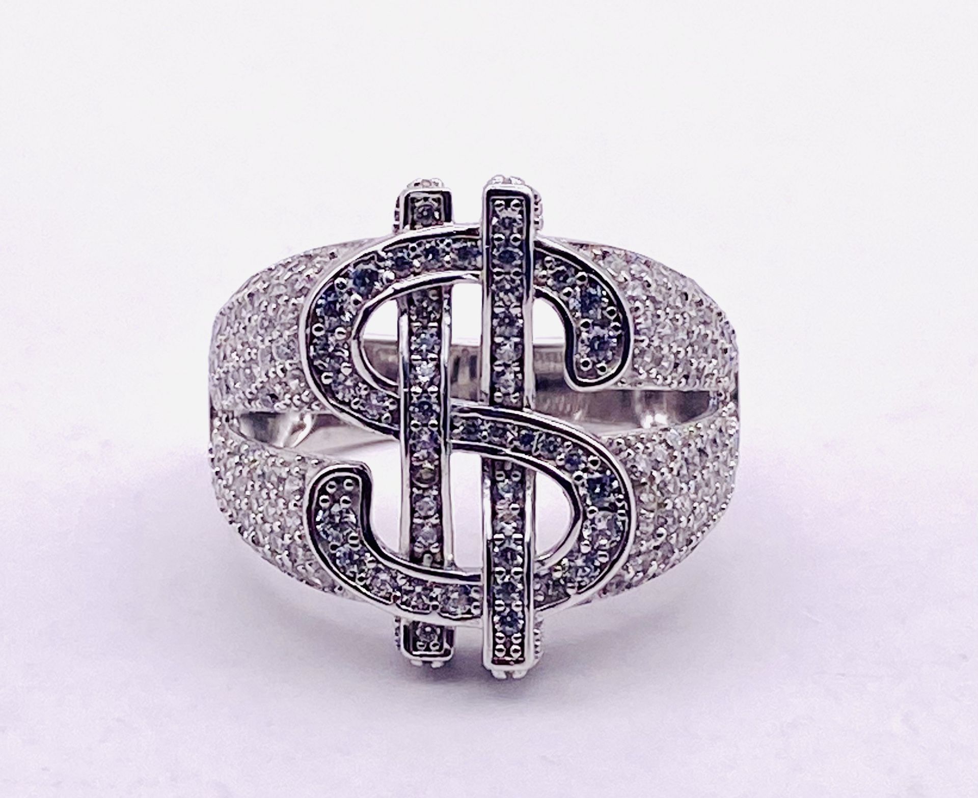 Sterling Silver CZ Stones Dollar Sign Ring Stamped 925