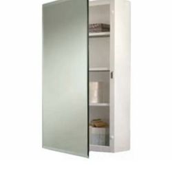 Vintage Broan Styleline Recess Mount 1 Door Medicine Cabinet w/ Basic White Finish, Polished Stainless Steel Frame, Steel Construction w/ Adj