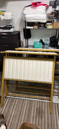 2 Gold Metal Bed Headboard with White Upholstery