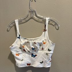 Forever 21 Multicolor Butterfly Print Crop Top