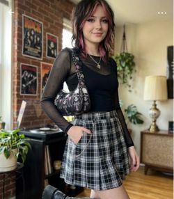 Y2K Mall Goth Skull Chain Print Mini Bag Corduroy Style Black Pink